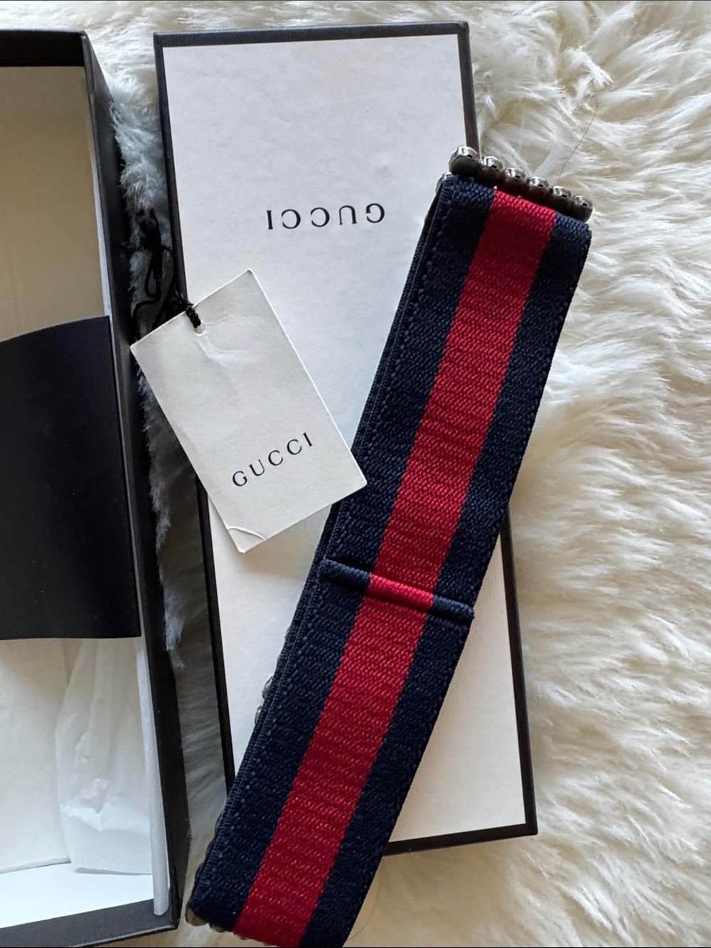 Gucci navy & red  Crystal-Embellished Stretch headband.. - Picture 3 of 14